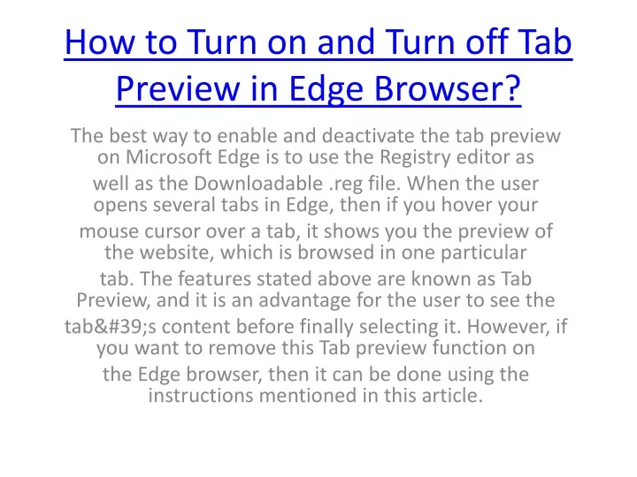 how to turn on and turn off tab preview in edge browser