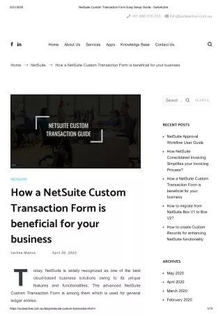 How a NetSuite Custom Transaction Form is beneficial for your business