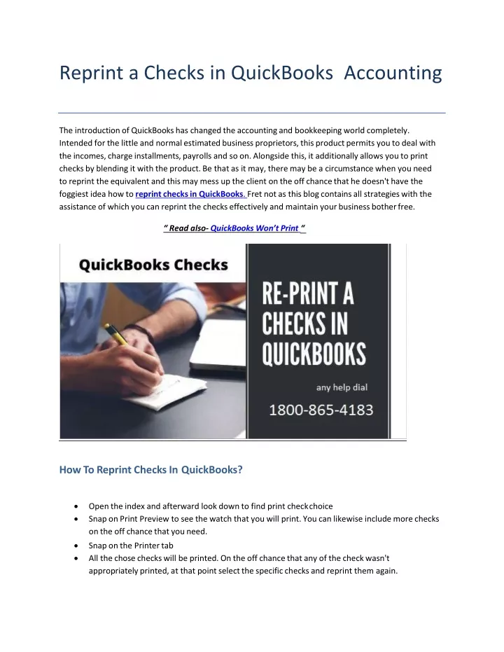 reprint a checks in quickbooks accounting