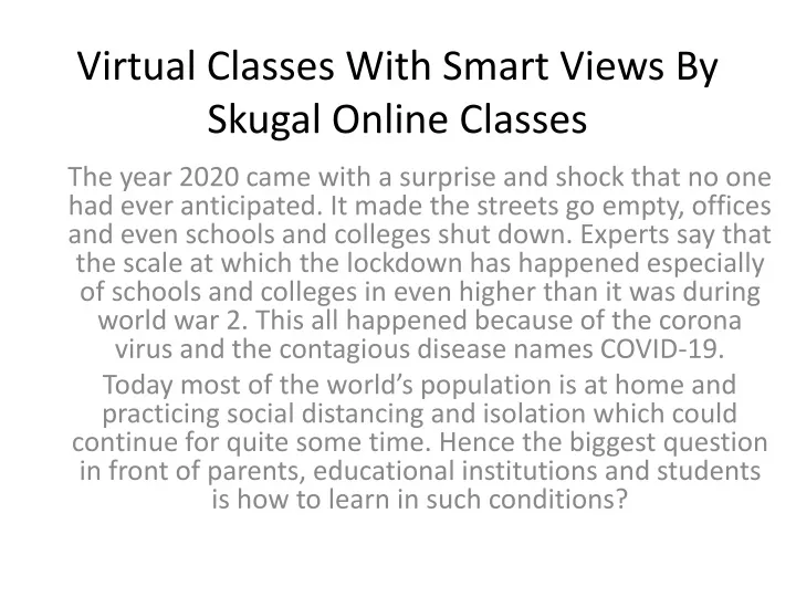 virtual classes with smart views by skugal online classes