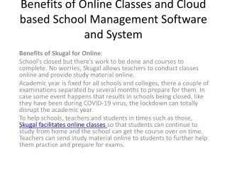 benefits of online classes and cloud based school management software and system