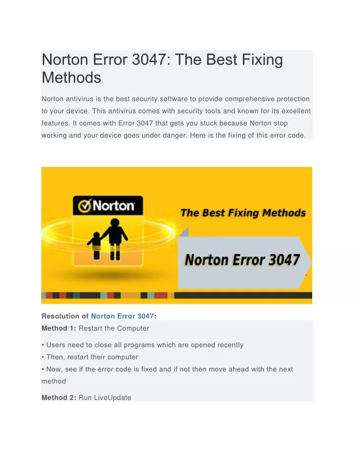 norton error 3047 the best fixing methods