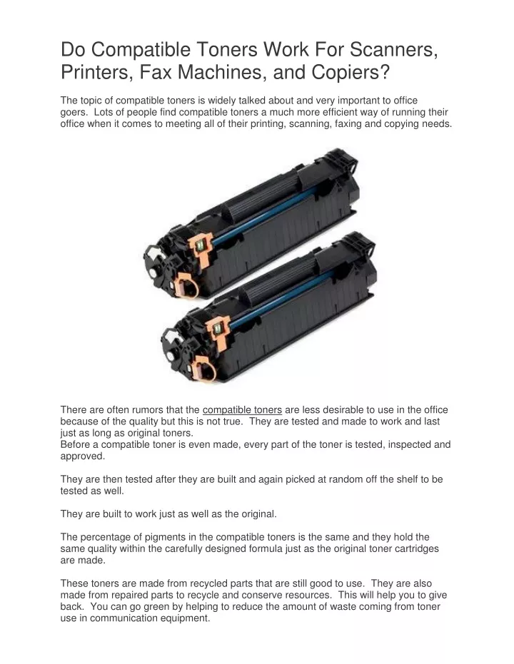 do compatible toners work for scanners printers
