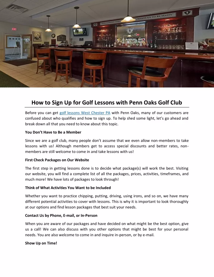 how to sign up for golf lessons with penn oaks