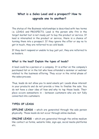 what is a sales lead and a prospect