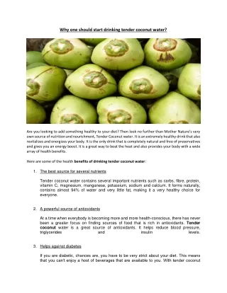 Why one should start drinking tender coconut water?
