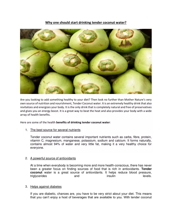 why one should start drinking tender coconut water