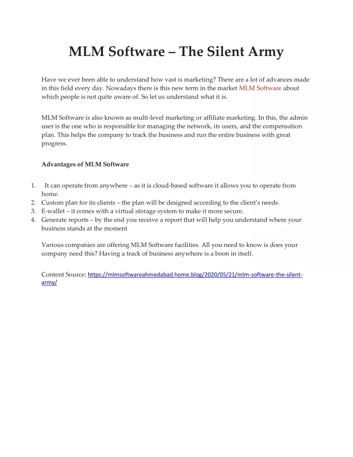 mlm software the silent army
