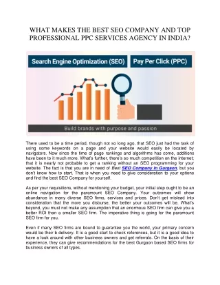 WHAT MAKES THE BEST SEO COMPANY AND TOP PROFESSIONAL PPC SERVICES AGENCY IN INDIA?
