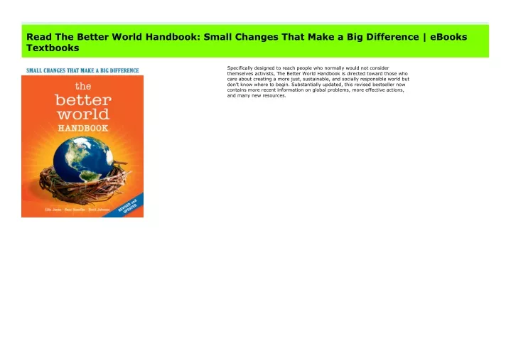 best pdf the better world handbook small changes