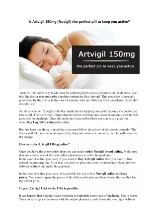 Is Artvigil 150mg (Nuvigil) the perfect pill to keep you active?