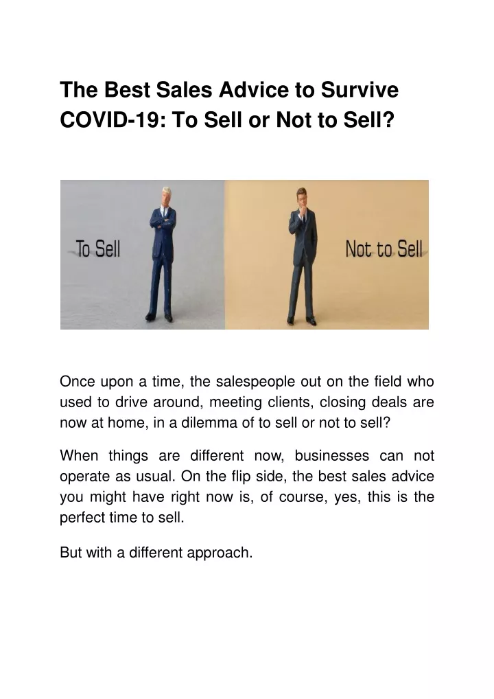 the best sales advice to survive covid 19 to sell or not to sell