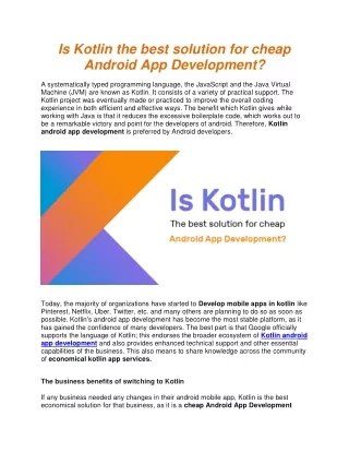 Is Kotlin the best solution for cheap Android App Development?