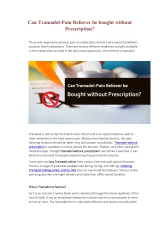 What are the ways to buy Tramadol pain reliever without prescription?