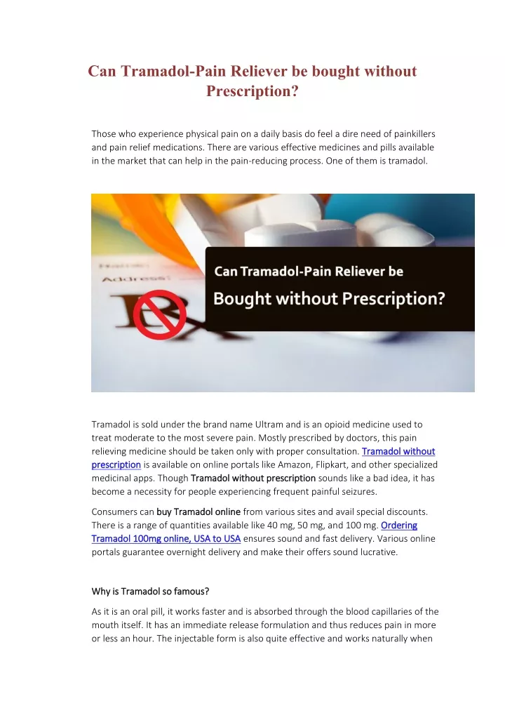 can tramadol pain reliever be bought without