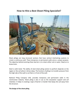 How to Hire a Best Sheet Piling Specialist?