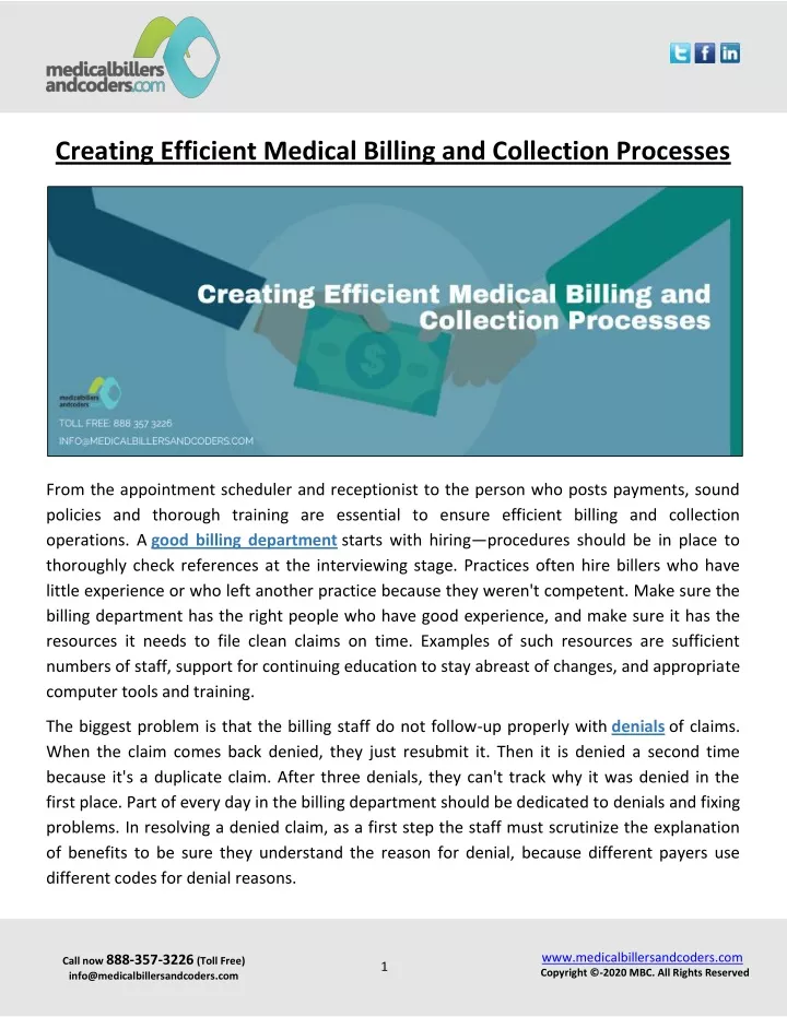 PPT Creating Efficient Medical Billing and Collection Processes PowerPoint Presentation ID