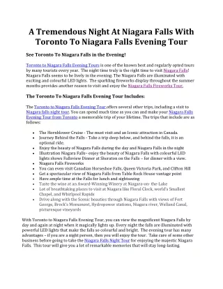 Toronto To Niagara Falls Evening Tour