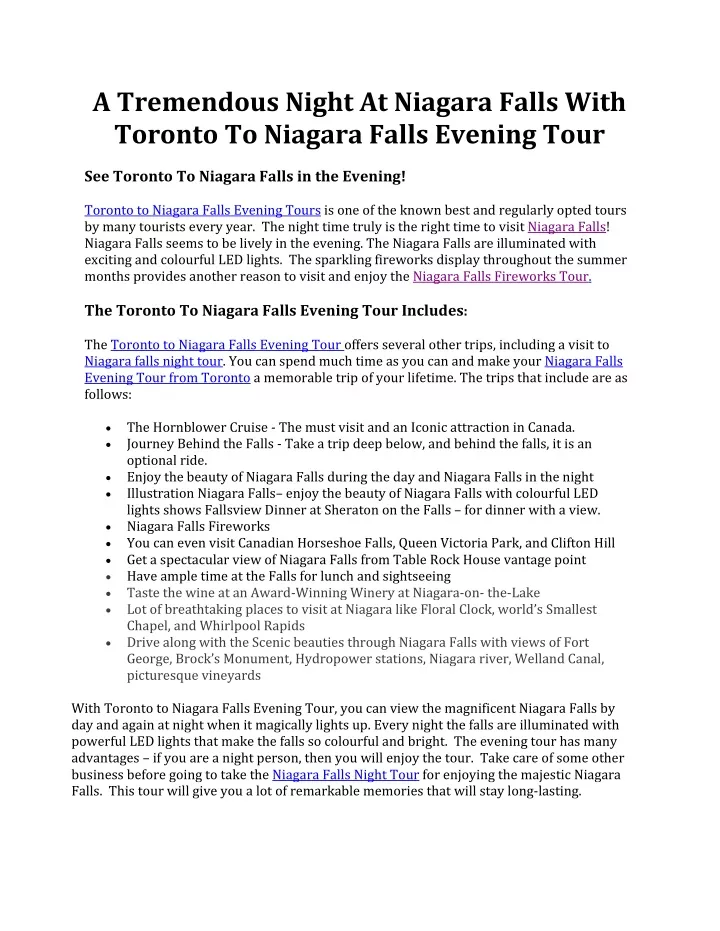 a tremendous night at niagara falls with toronto