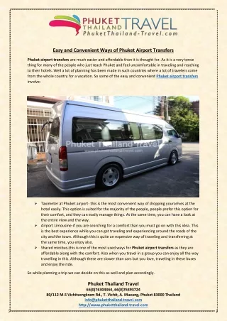 Easy and Convenient Ways of Phuket Airport Transfers