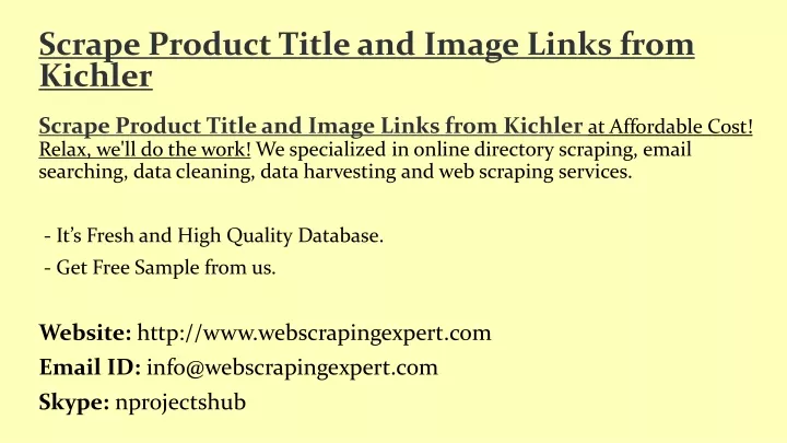 scrape product title and image links from kichler