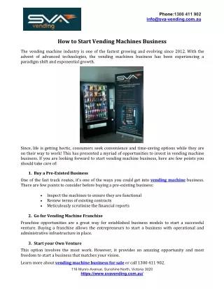 phone 1300 411 902 info@sva vending com au