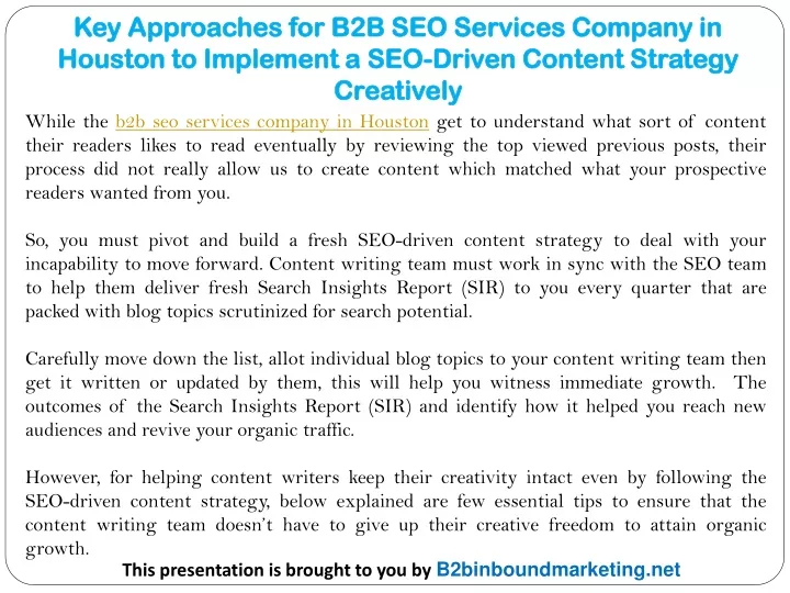 key approaches for b2b seo services company