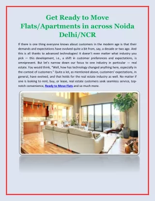 Get Ready to Move Flats/Apartments in across Noida Delhi/NCR