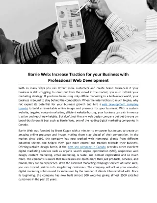 Barrie Web: Increase Traction for your Business with Professional Web Development