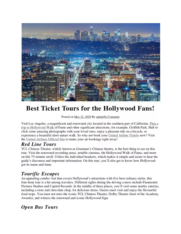 best ticket tours for the hollywood fans
