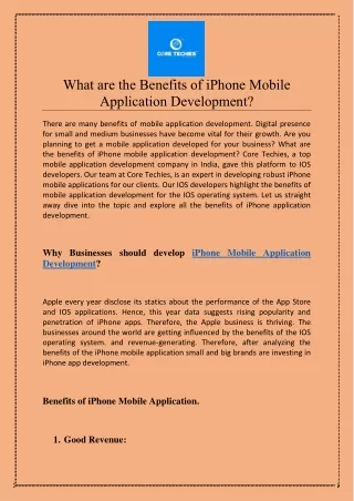 What are the Benefits of iPhone Mobile Application Development?
