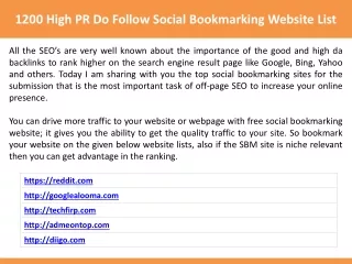 1200 High PR Do Follow Social Bookmarking Website List