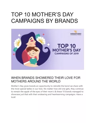 TOP 10 MOTHER’S DAY CAMPAIGNS BY BRANDS