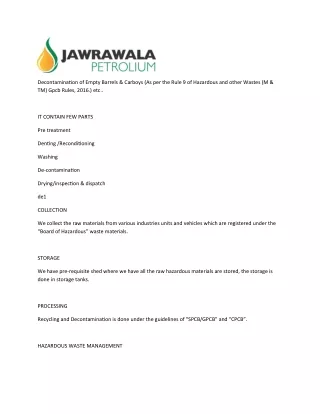 Decontamination of Empty Barrels & Carboys Ahmedabad, India | Jawrawala Petroleum