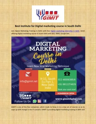 Best Institute for Digital marketing course in South Delhi