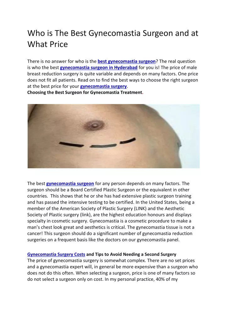 who is the best gynecomastia surgeon and at what