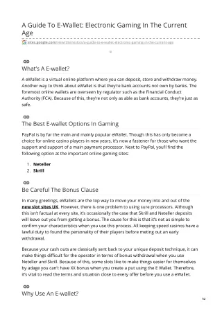 a guide to e wallet electronic gaming