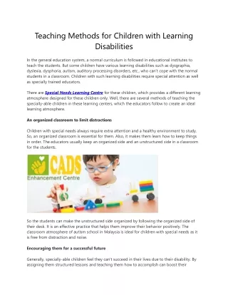 Teaching Methods for Children with Learning Disabilities