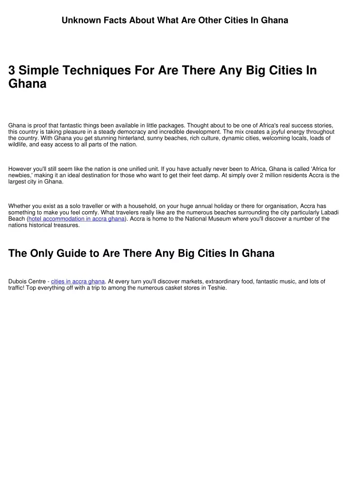 unknown facts about what are other cities in ghana