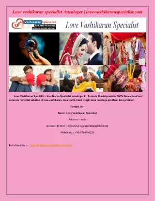Love vashikaran specialist Astrologer | love-vashikaranspecialist.com