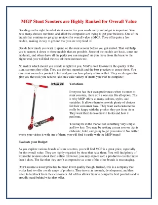 mgp stunt scooters are highly ranked for overall
