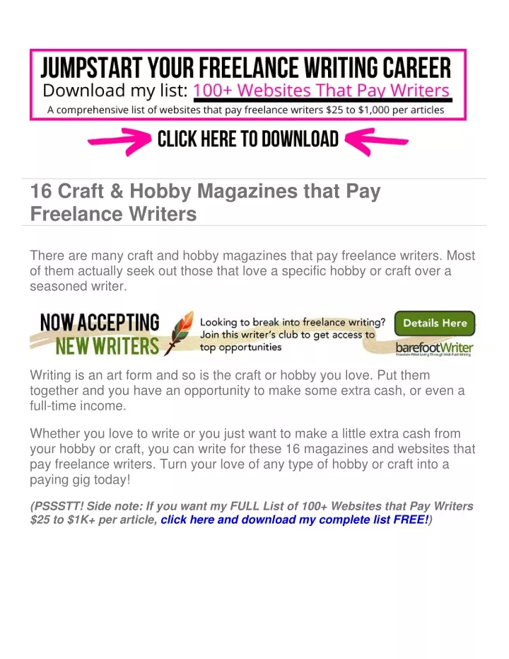 16 craft hobby magazines that pay freelance