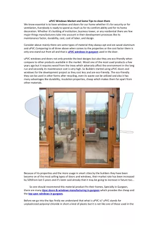 uPVC Windows Market and Some Tips to clean them