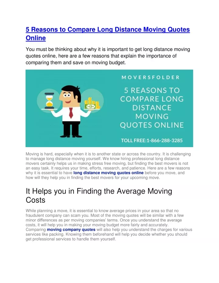 5 reasons to compare long distance moving quotes