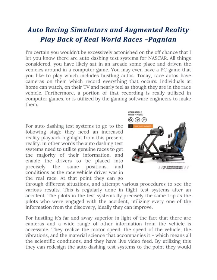 auto racing simulators and augmented reality play