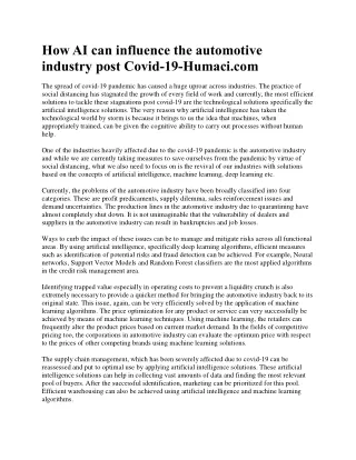 How AI can influence the automotive industry post Covid-19-Humaci.com