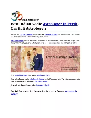 Best Indian Vedic Astrologer in Perth- Om Kali Astrologer: