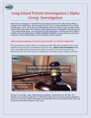 Long Island Private Investigation | Alpha Group Investigation