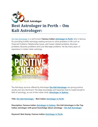 Best Astrologer in Perth – Om Kali Astrologer: