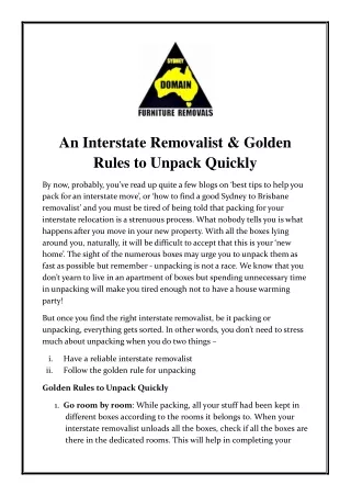 an interstate removalist golden rules to unpack